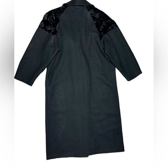 Vintage Basile Italian Wool Coat Long Black Coat Warm Winter Peacoat Two Button - Picture 5 of 11